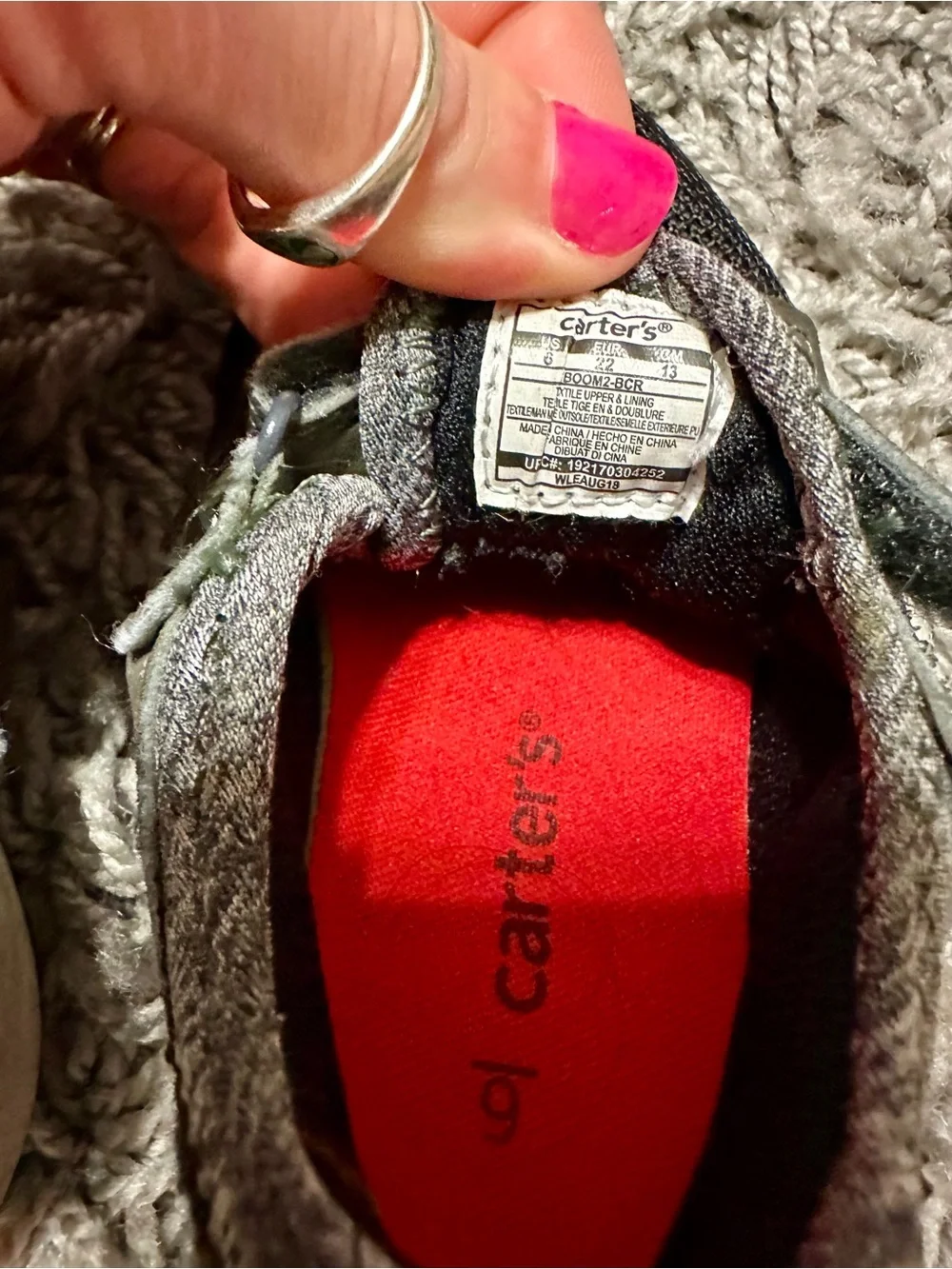 Carter's Grey and Black Sneakers with Red Inner Lining